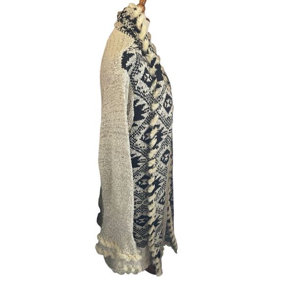 K. Jordan Southwestern Open Cardigan Sweater/Duster Coat Tan & Black w/ Faux Fur - Picture 6 of 15